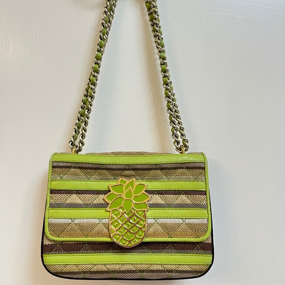 Moschino Cheap and Chic Pineapple Chain Shoulder Bag – Green & Brown Stripes - Picture 1 of 16